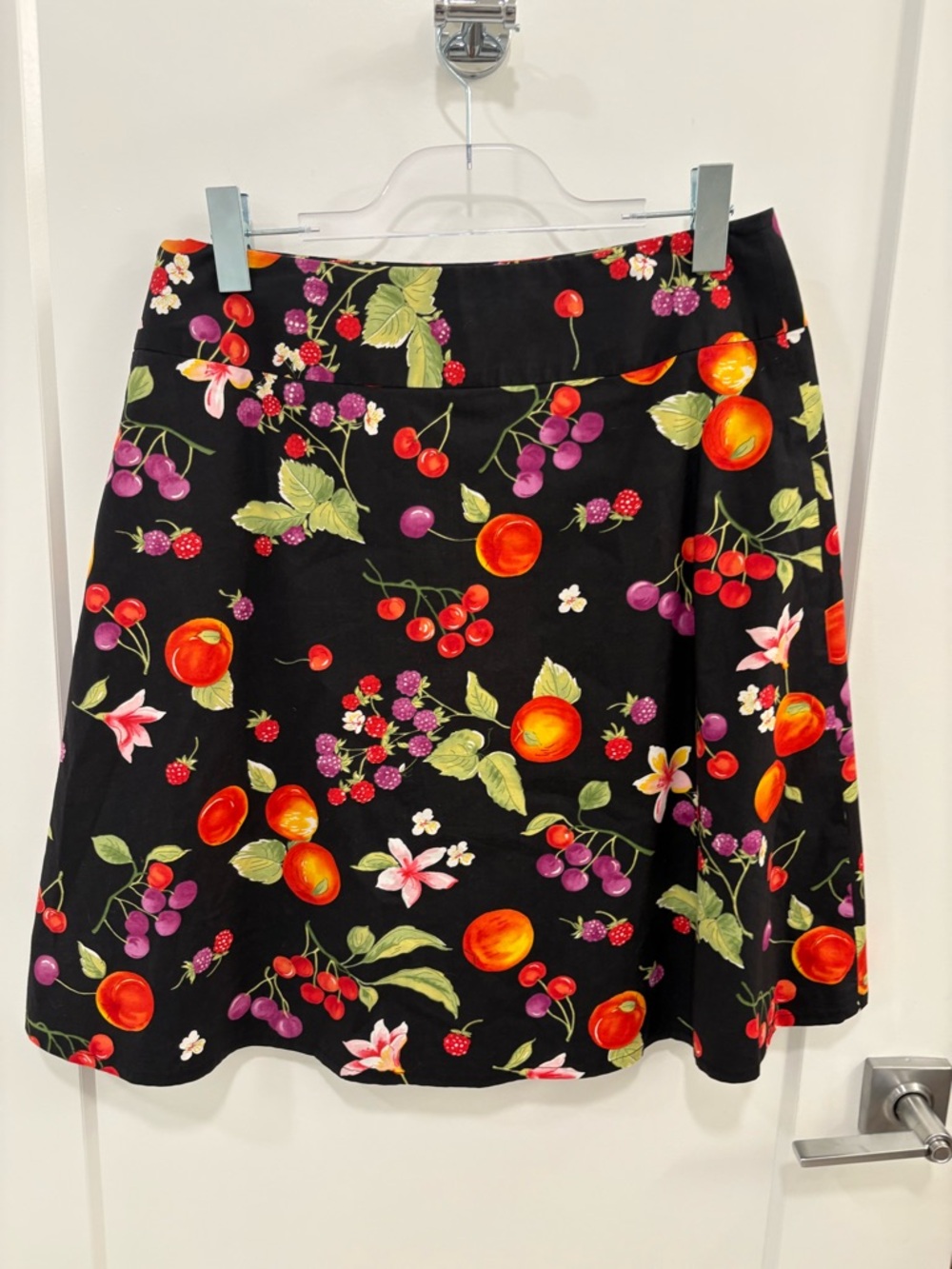 Vintage Y2K Black Rafaella Fruit Flower Print Novelty A-line Skirt Size 10 - Picture 7 of 9